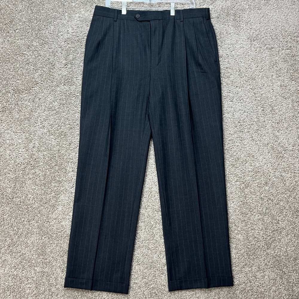 Brooks Brothers 346 Dress Pants Mens 38x31 Gray Pinstripe Wool Stretch Pleated